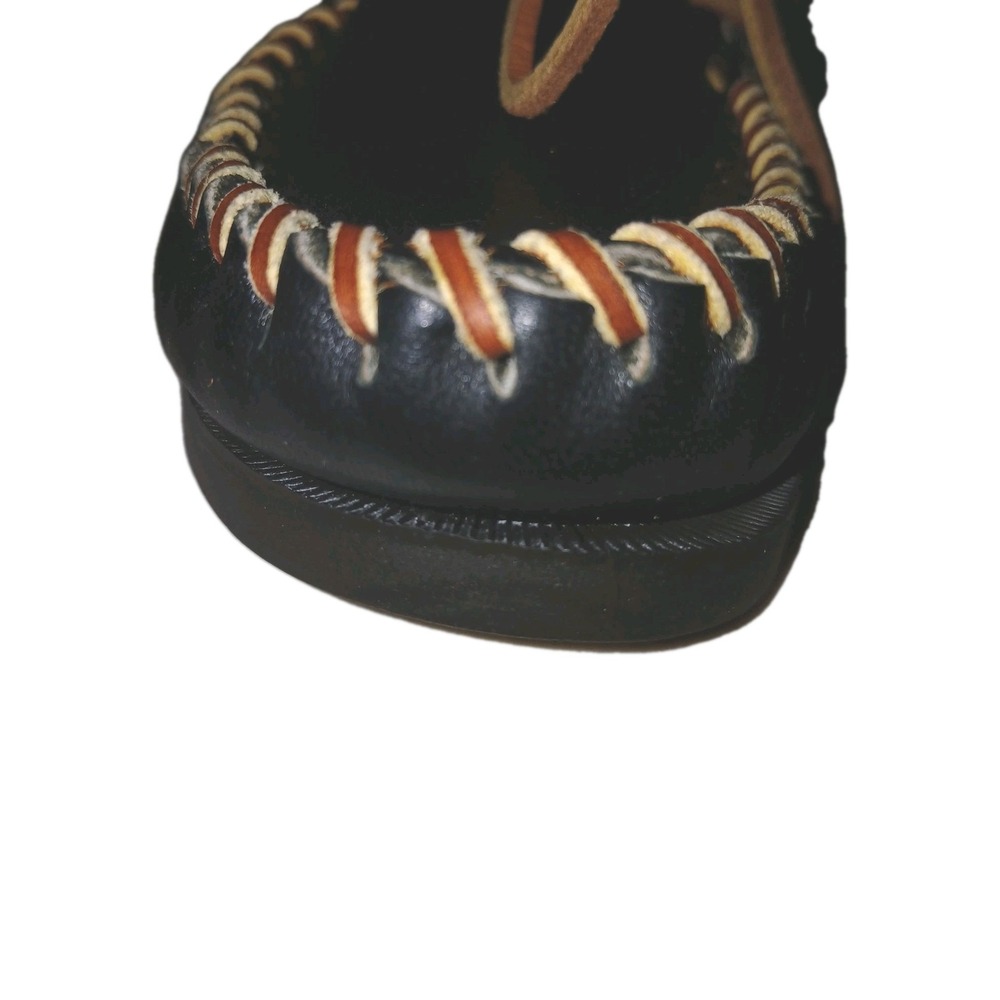 Minnetonka Unisex Camp Moccasins W 9.5 M 8 Black Leather Western Loafer Country - Picture 13 of 16
